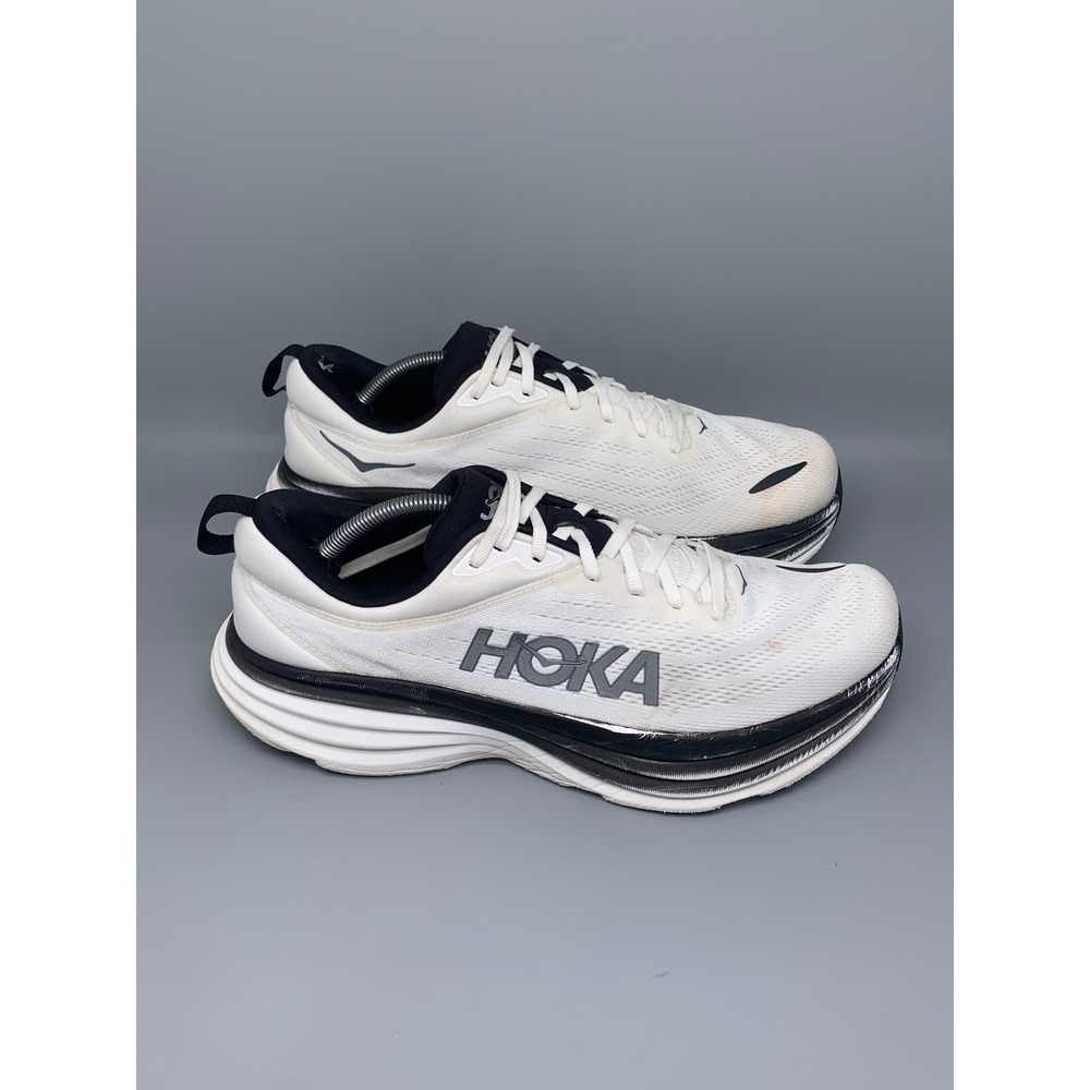 Hoka One Bondi 8 White‎ Black Running Shoes Men's Sz 12.5